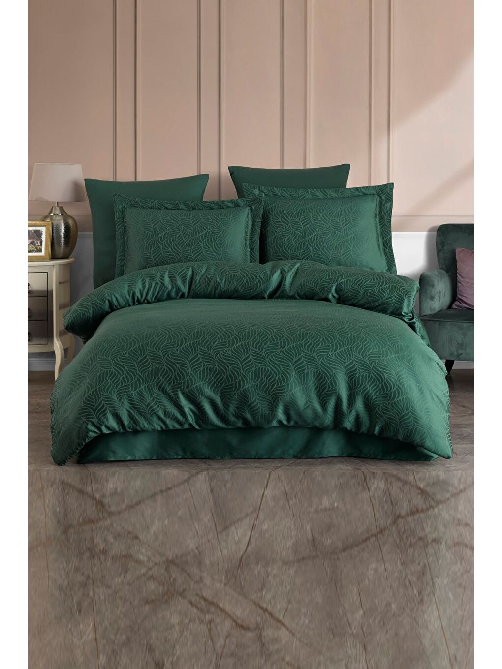 Karışık Liyosel Jakar Nevresim Takımı Tek Kişilik - Lienzo Yeşil