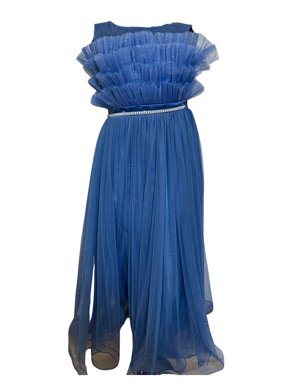 Mavi Beli Taşlı Püsküllü Abiye 2307