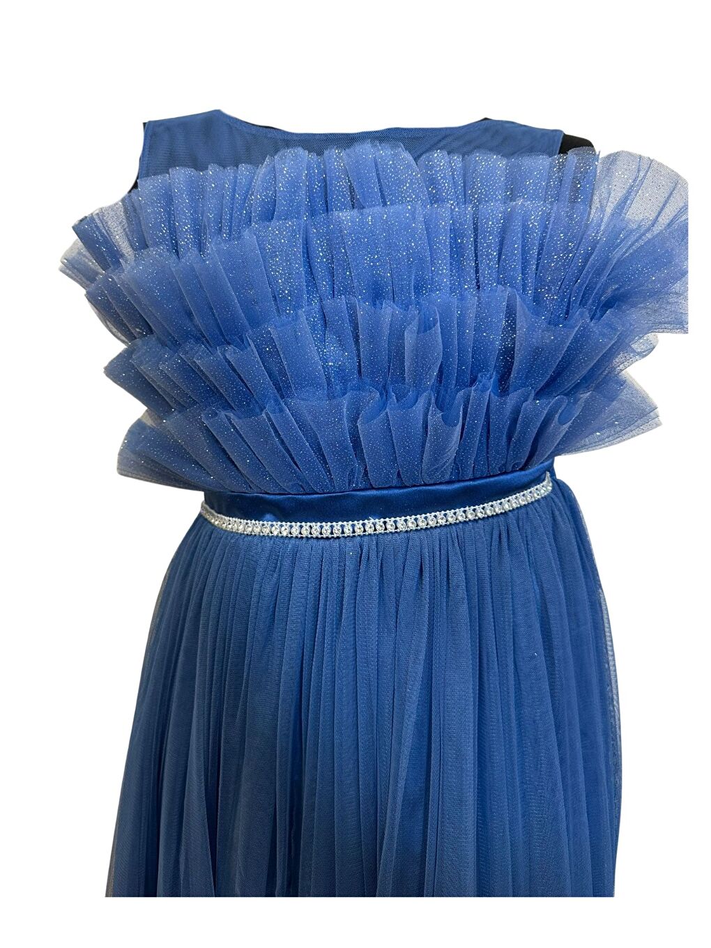 Mavi Beli Taşlı Püsküllü Abiye 2307-1