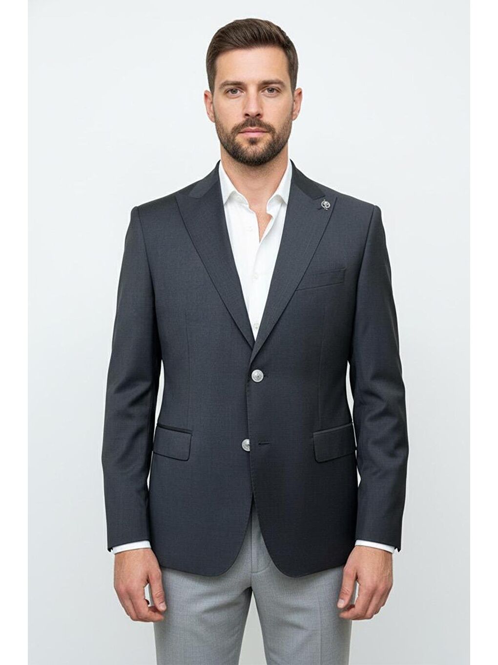 Giotelli Antrasit Slim Fit Sivri Yaka Yün Klasik Ceket