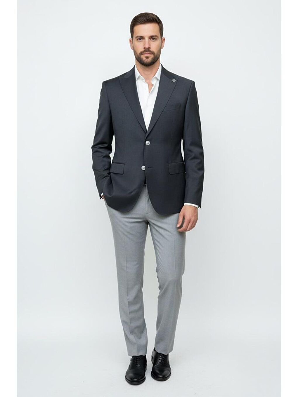 Giotelli Antrasit Slim Fit Sivri Yaka Yün Klasik Ceket-1