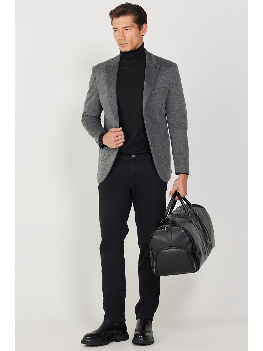 Erkek Antrasit Slim Fit Dar Kesim Mono Yaka Desenli Ceket-1