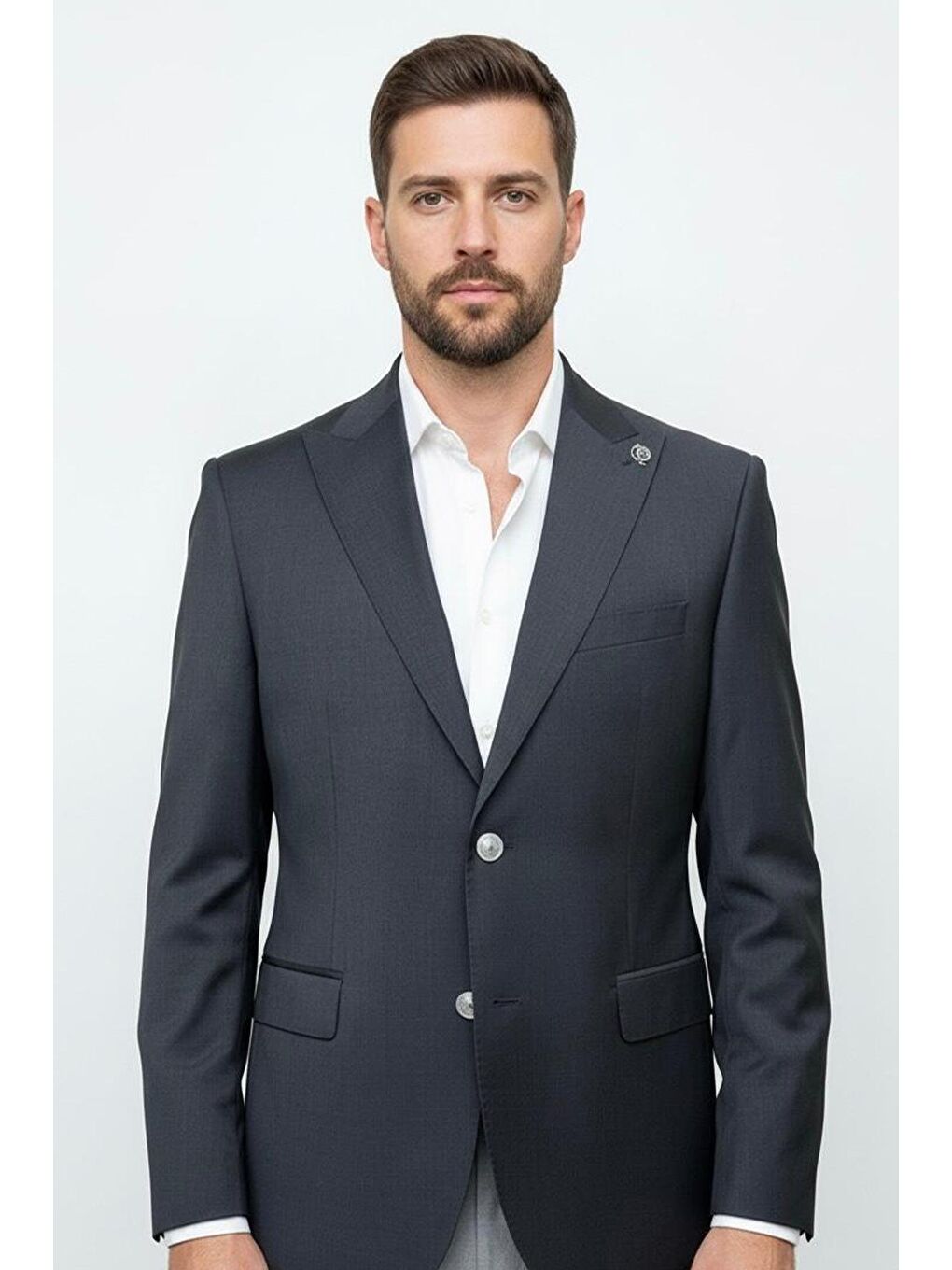 Giotelli Antrasit Slim Fit Sivri Yaka Yün Klasik Ceket-2