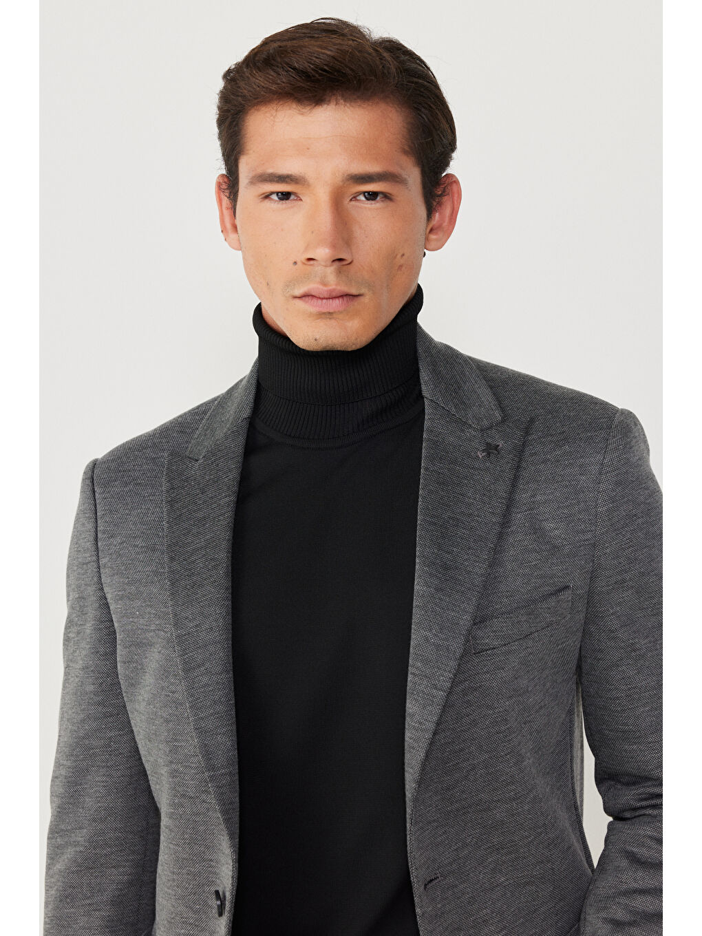 Erkek Antrasit Slim Fit Dar Kesim Mono Yaka Desenli Ceket-2
