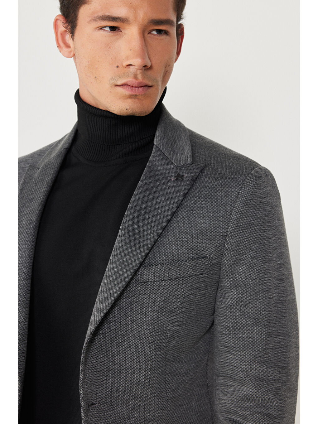 Erkek Antrasit Slim Fit Dar Kesim Mono Yaka Desenli Ceket-3