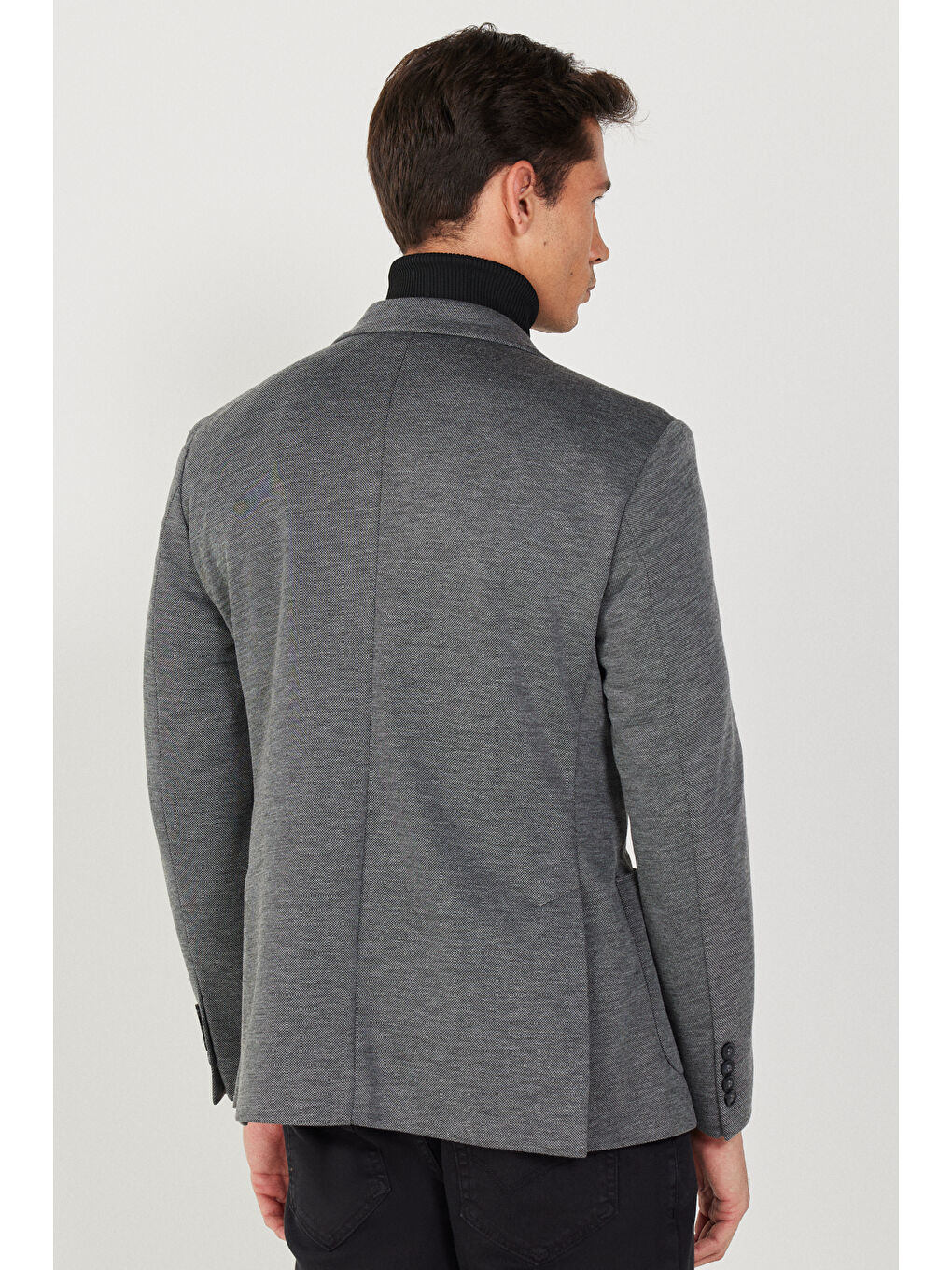 Erkek Antrasit Slim Fit Dar Kesim Mono Yaka Desenli Ceket-4