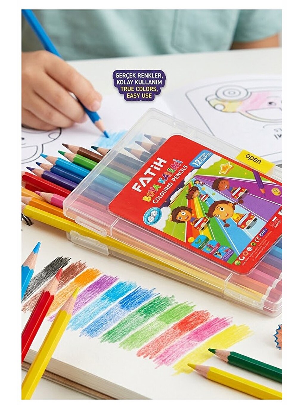 12 Li Kuru Boya Kalemi Plastik Kutu 1 Paket Fatih 12 Renk Kuruboya Tam Boy Renkli Kalem-1