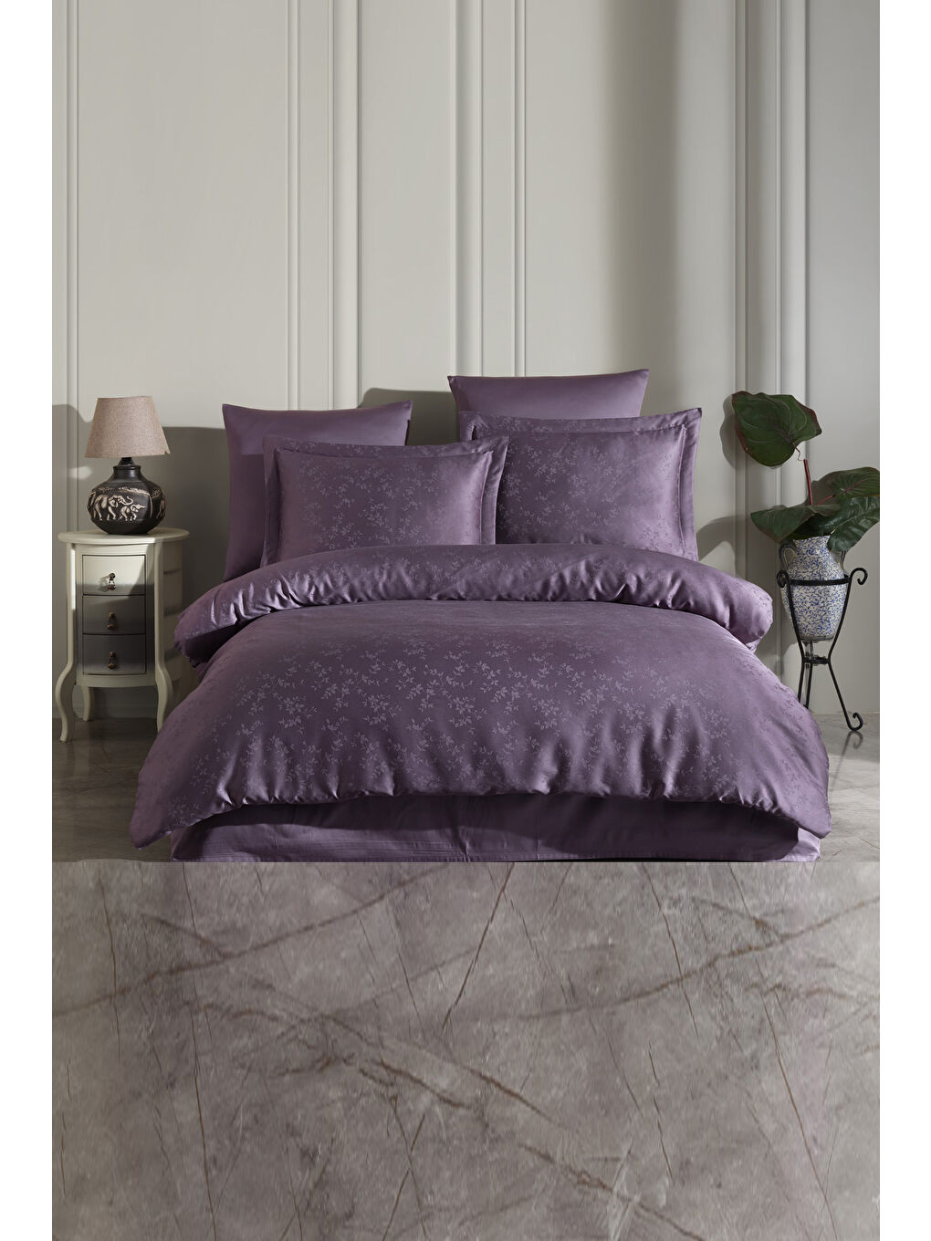 Karışık Liyosel Jakar Nevresim Takımı King Size (Battal Boy) - Eva Mürdüm