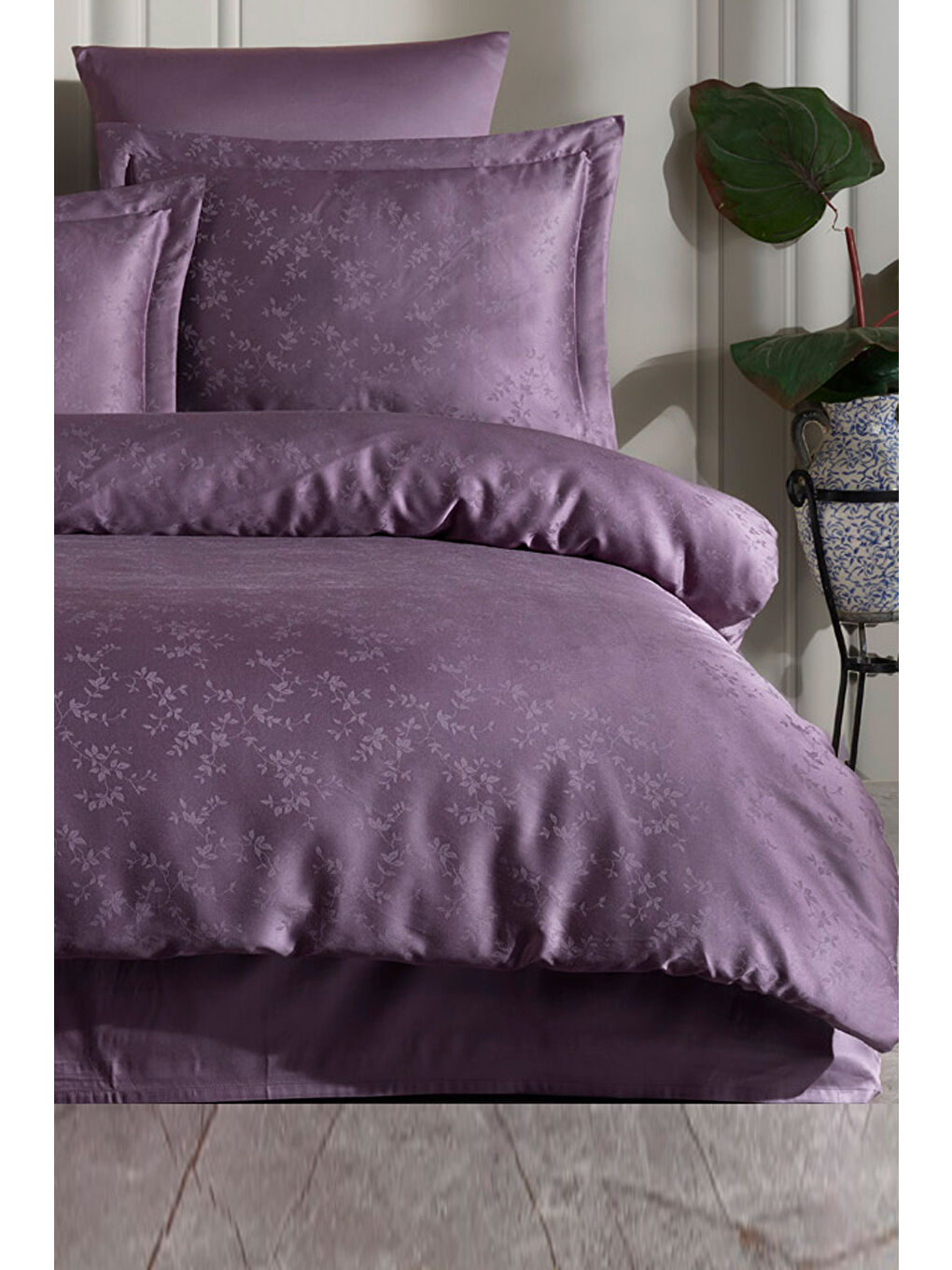 Karışık Liyosel Jakar Nevresim Takımı King Size (Battal Boy) - Eva Mürdüm-1