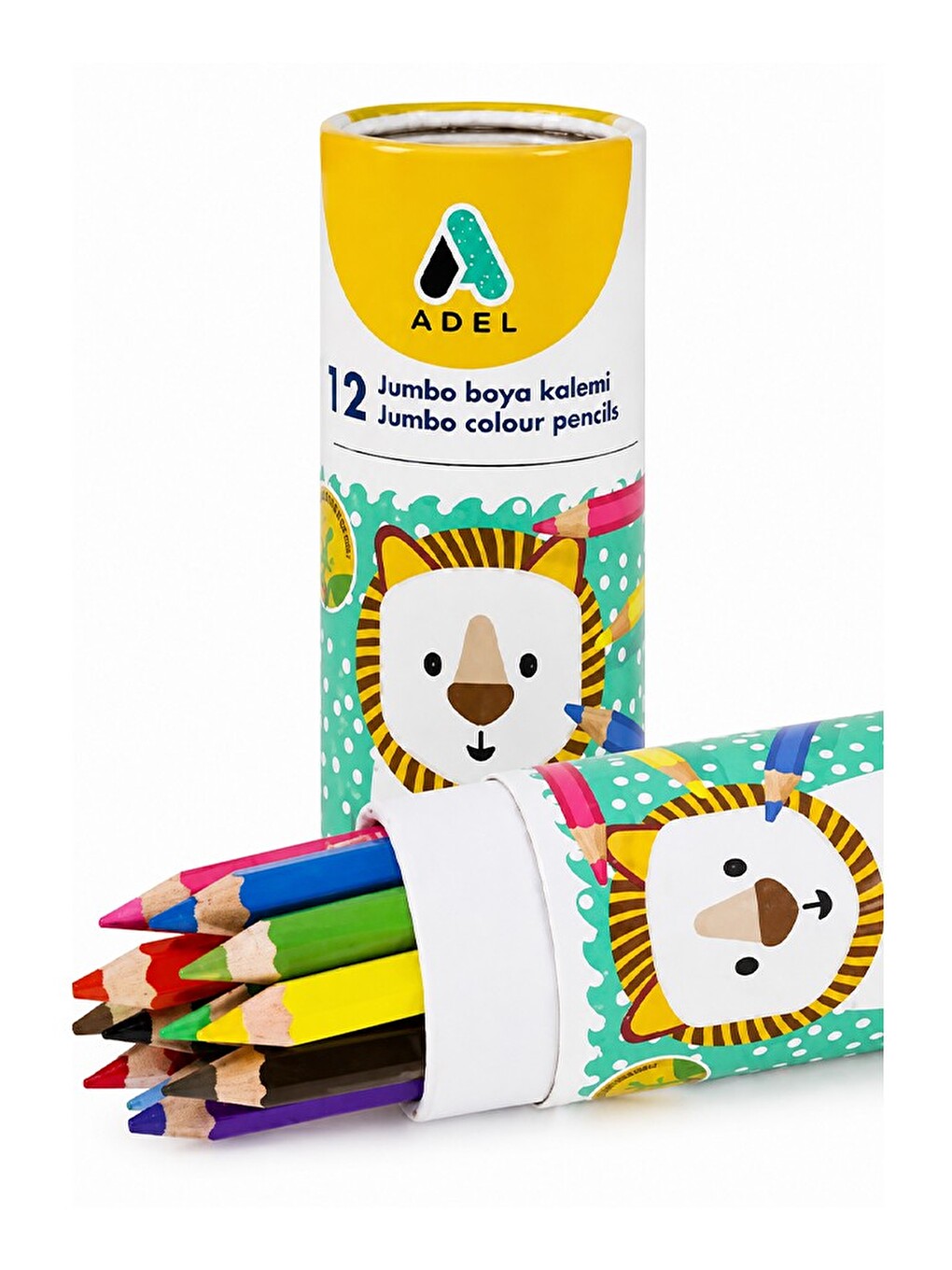 12 Li Jumbo Kuru Boya Kalemi Teneke Kutu 1 Paket Adel Kalın 12 Renk Jumbo Kuruboya Tam Boy Renkli-1