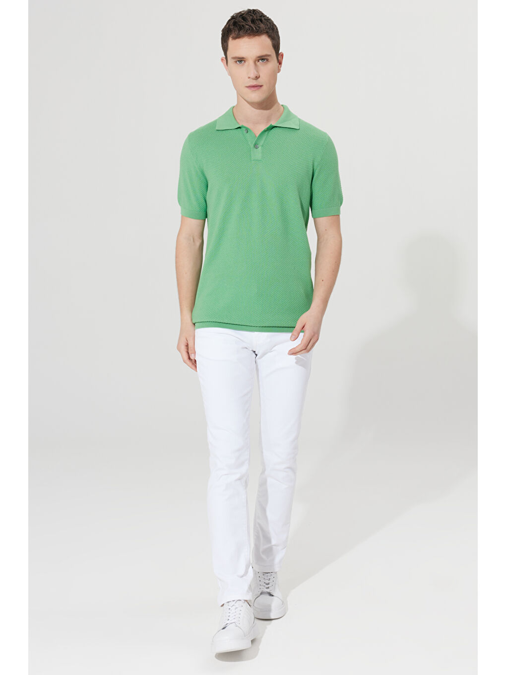 Erkek Yeşil Standart Fit Normal Kesim Polo Yaka %100 Pamuk Kısa Kollu Triko-2