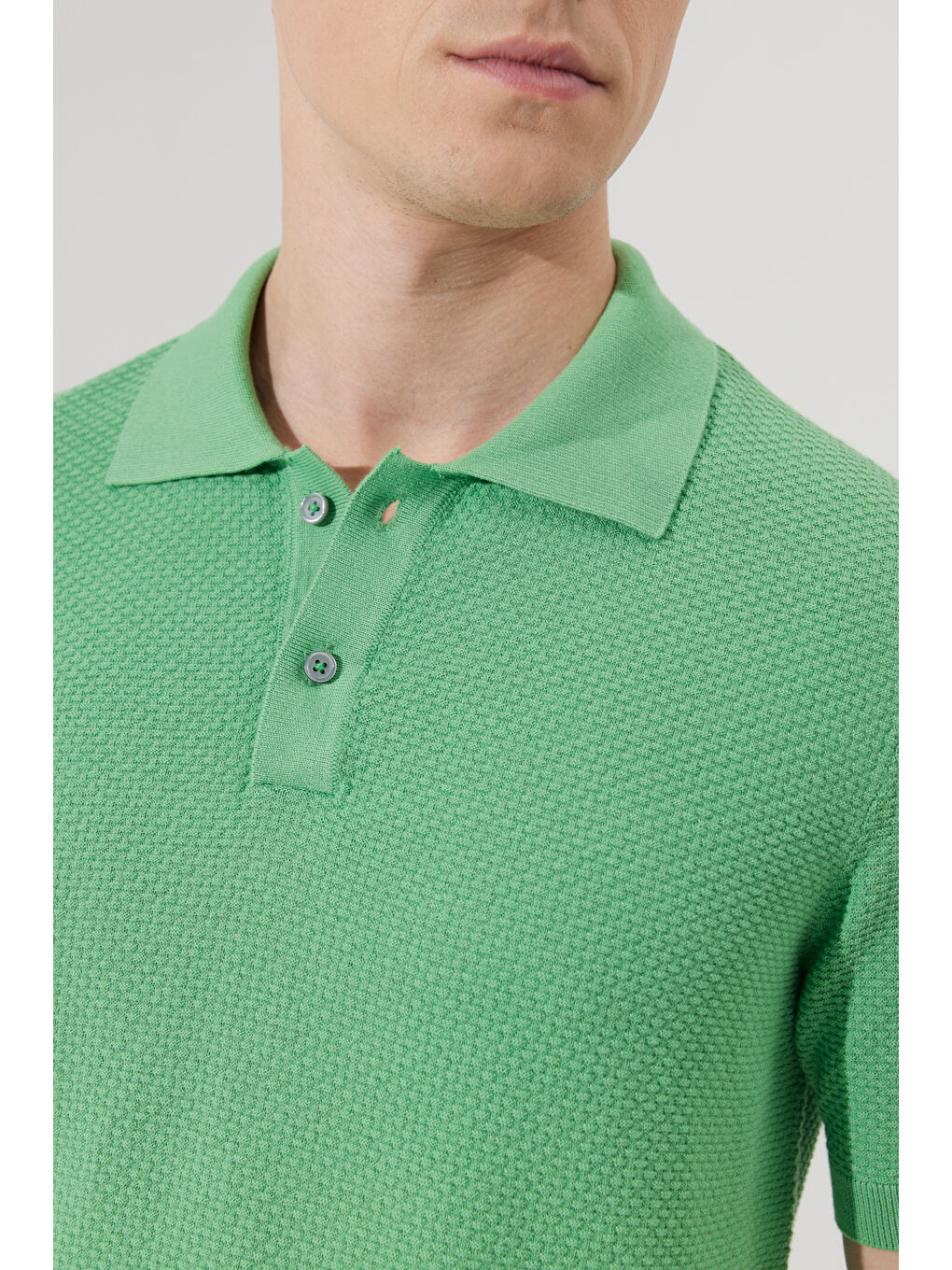 Erkek Yeşil Standart Fit Normal Kesim Polo Yaka %100 Pamuk Kısa Kollu Triko-4