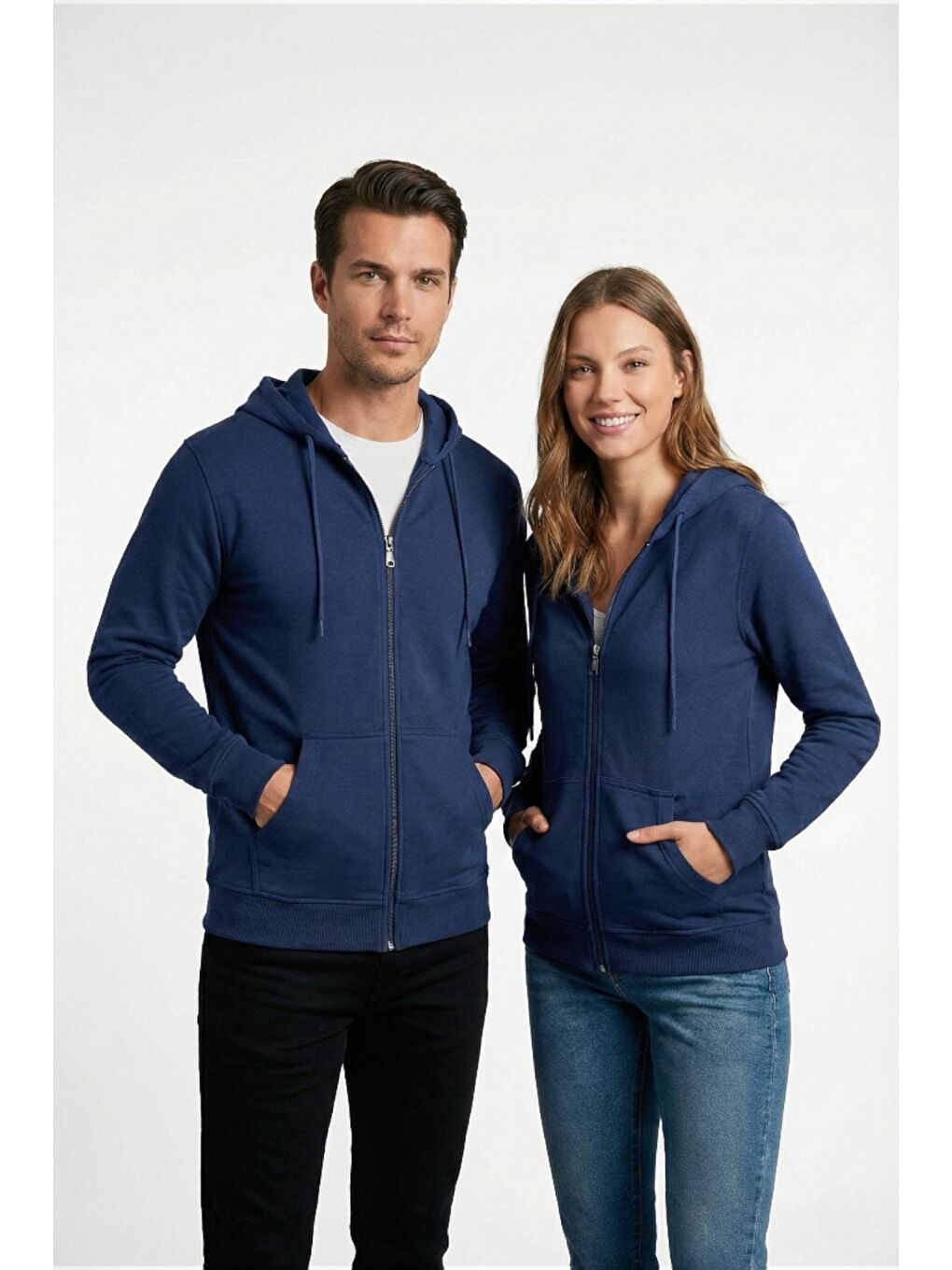 Lacivert %100 Pamuk Kapüşonlu Fermuarlı Basic Kadın Hırka-2