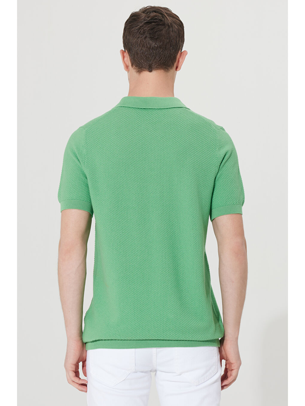 Erkek Yeşil Standart Fit Normal Kesim Polo Yaka %100 Pamuk Kısa Kollu Triko-7