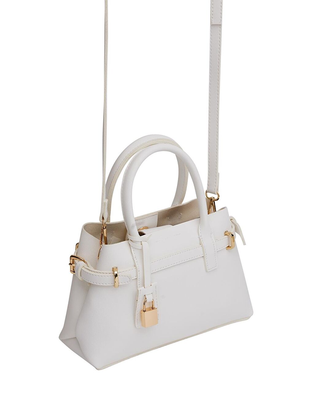 Mini Kilit Detaylı El Ve Omuz Çantası Beyaz-2