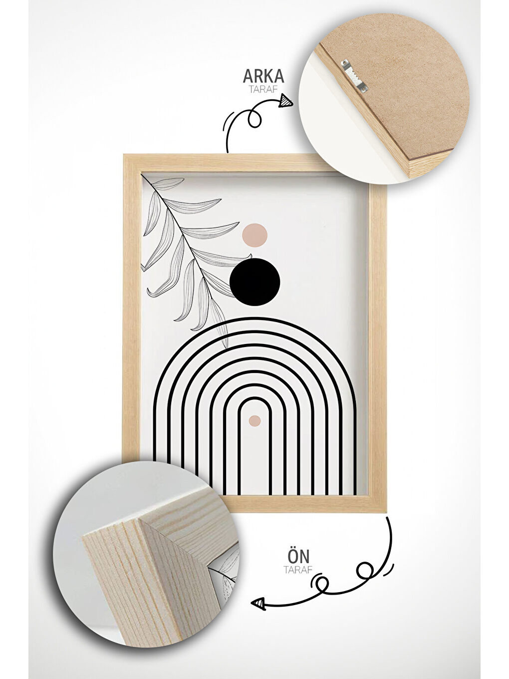 Beyaz 3 Parça Gerçek Ahşap Renkli Çerçeveli Tablo Seti - Model 42 - ARTVMODEL42-AHSAP-1