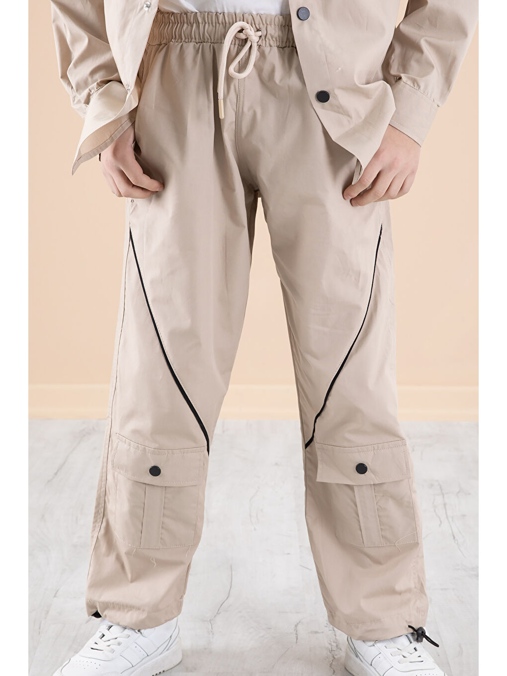 Bej Erkek Çocuk 3'lü Takım Tişört Gömlek Pantolon 20232-3