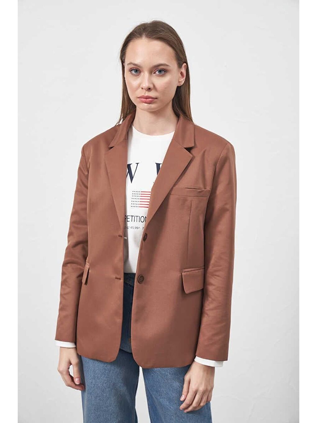 Karışık Blazer Ceket Kahve-3