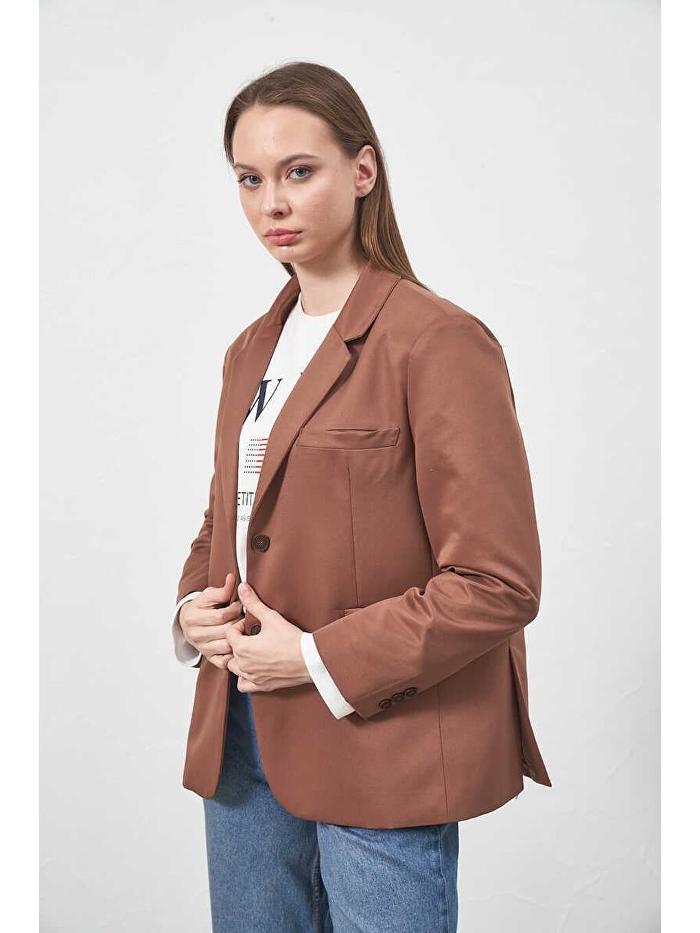 Karışık Blazer Ceket Kahve-4