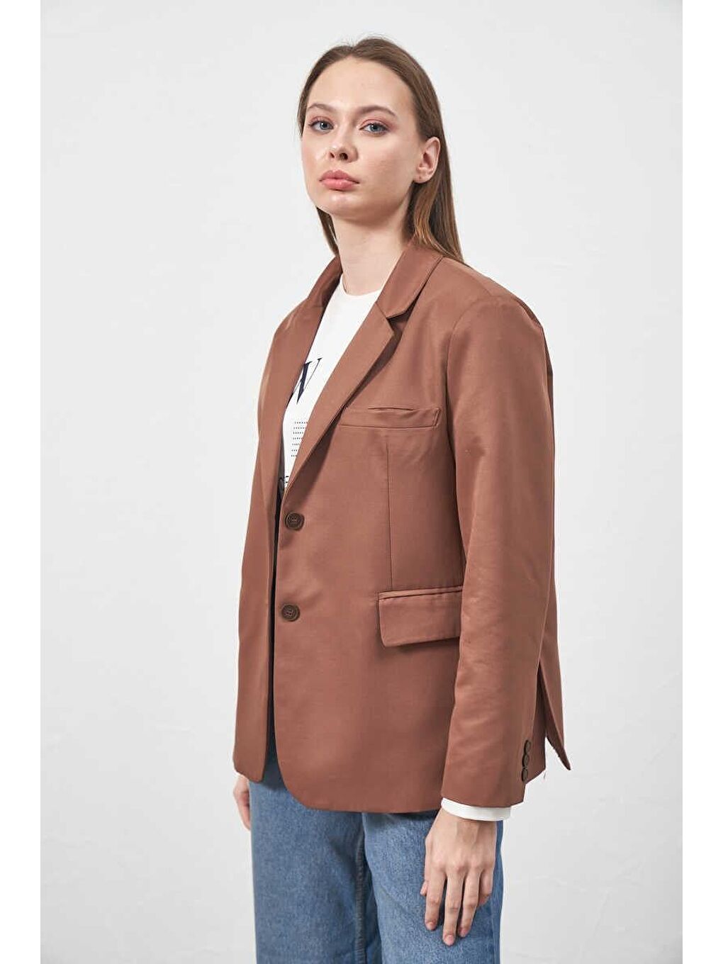 Karışık Blazer Ceket Kahve-5