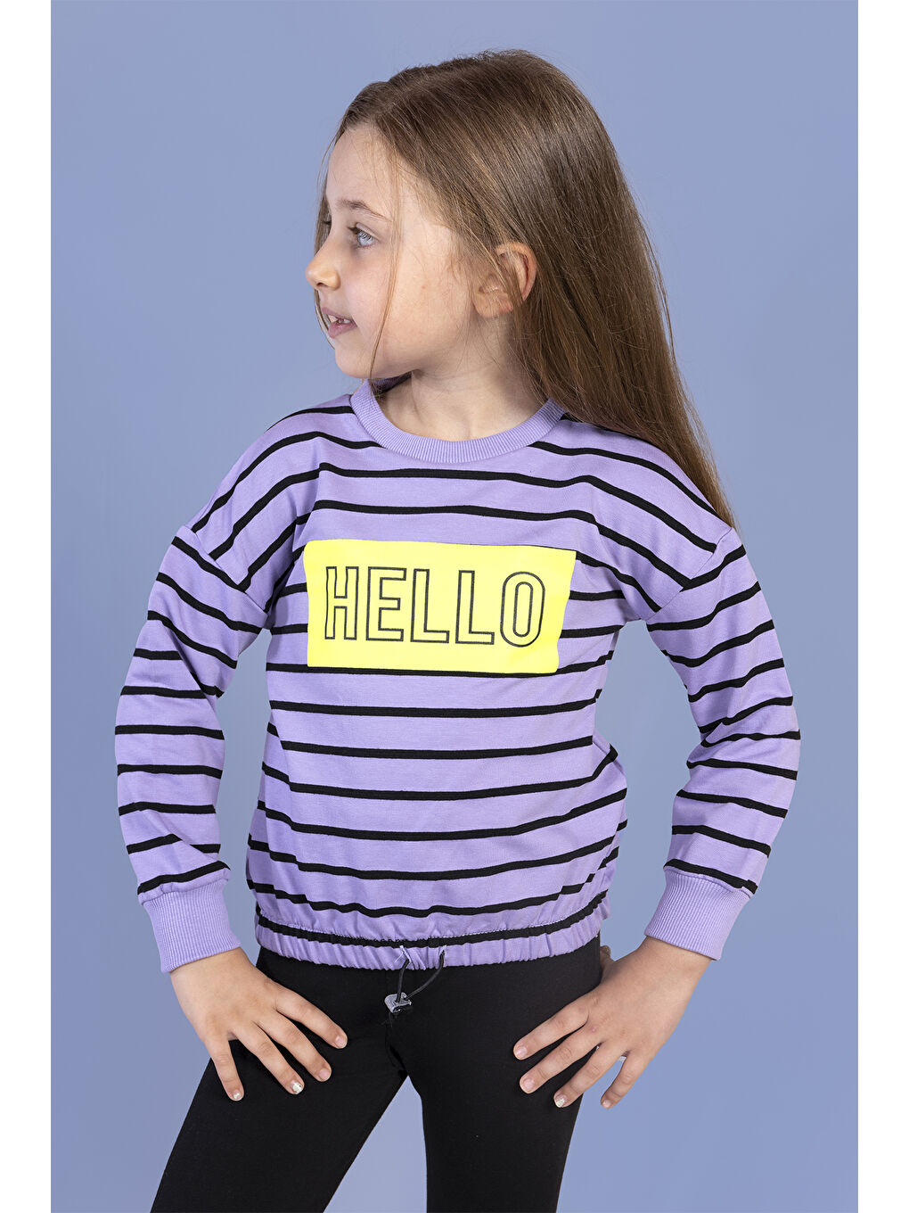 Toontoykids Lila Kız Çocuk Çizgi Desenli Baskılı Sweatshirt