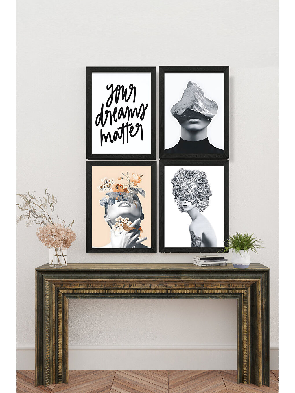 Beyaz 4 Parça Çerçeve Görünümlü Mdf Tablo Seti - ART4CRVDK77-2030