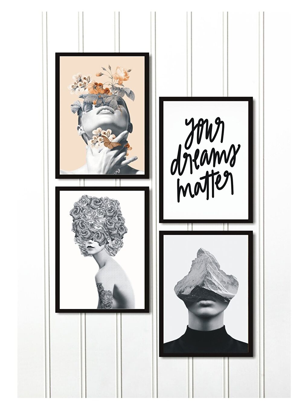 Beyaz 4 Parça Çerçeve Görünümlü Mdf Tablo Seti - ART4CRVDK77-2030-1