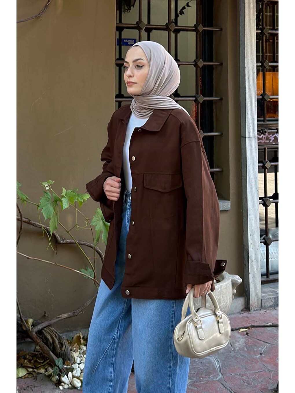 Gabardin Kapak Cepli Ceket Acı Kahverengi-1