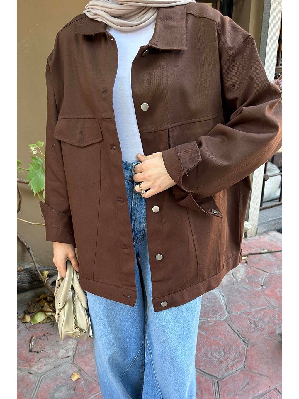 Gabardin Kapak Cepli Ceket Acı Kahverengi-2