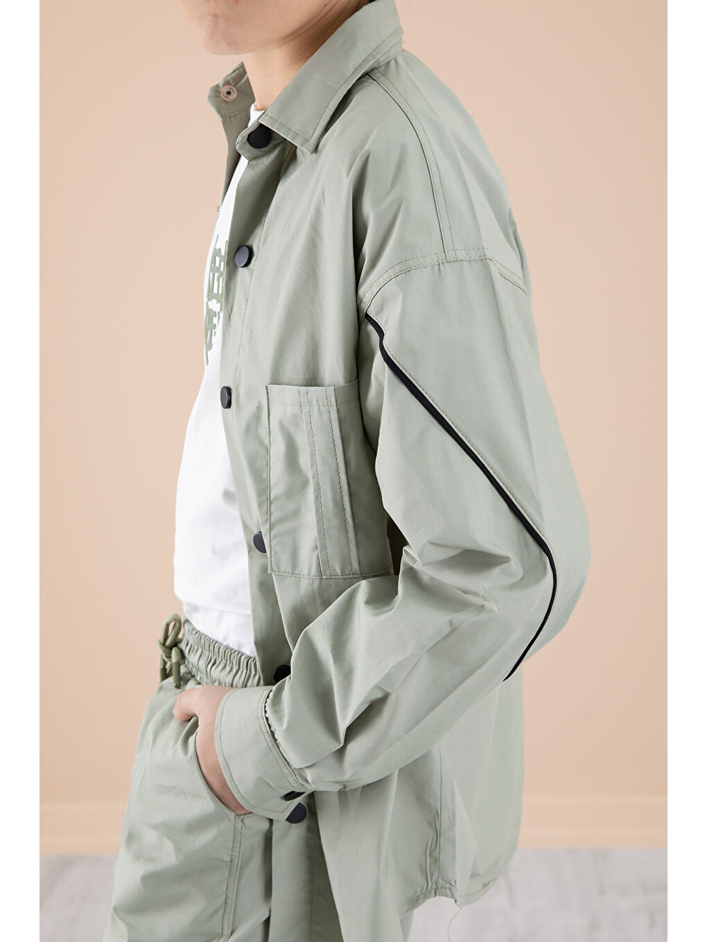 Haki Erkek Çocuk 3'lü Takım Tişört Gömlek Pantolon 20231-3