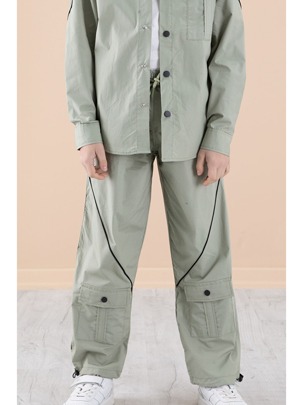 Haki Erkek Çocuk 3'lü Takım Tişört Gömlek Pantolon 20231-4