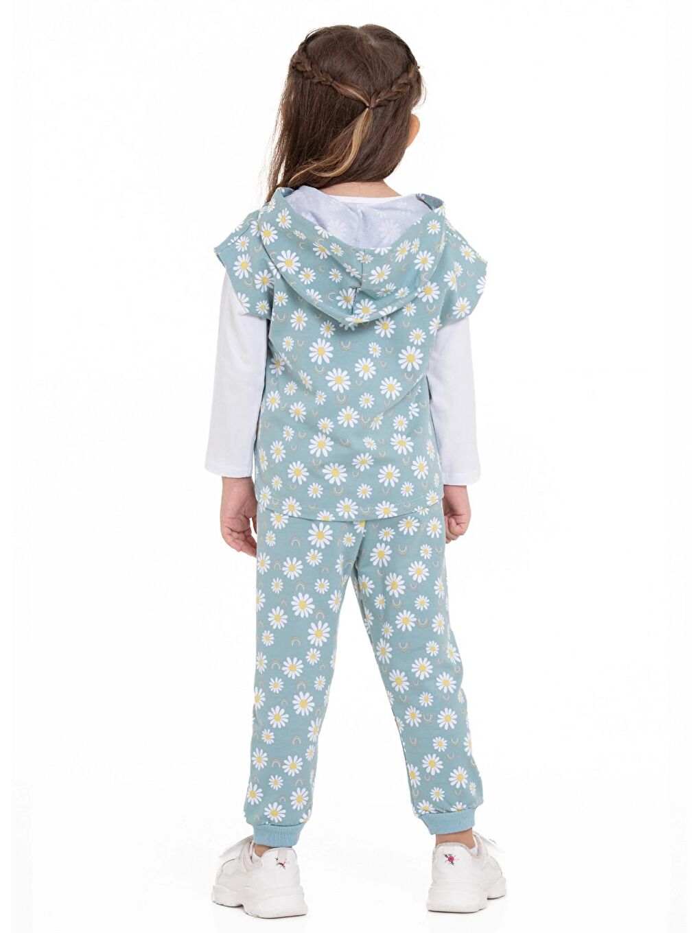 Yeşil Papatya Desenli 3'lü Yelekli Takım-3