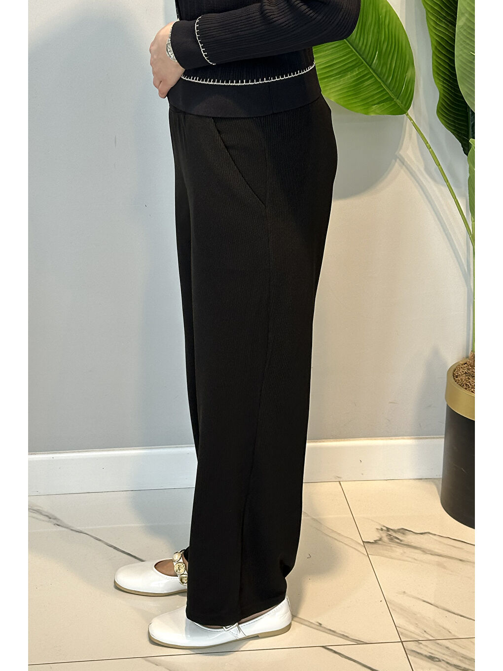 Büyük Beden Triko Bolpaça Pantolon 2518 Siyah-1