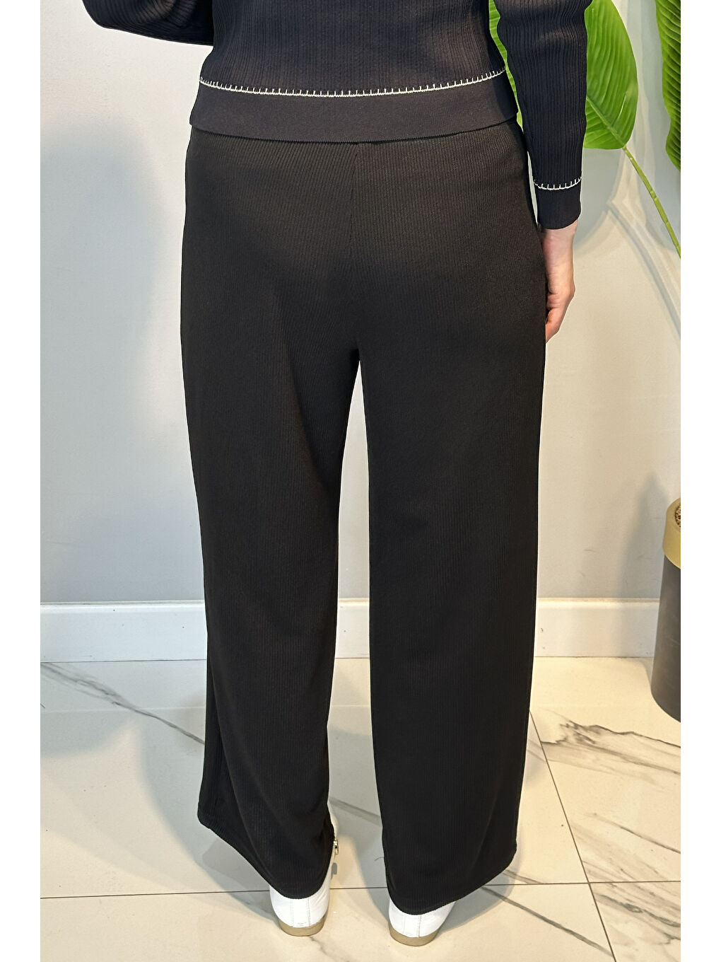 Büyük Beden Triko Bolpaça Pantolon 2518 Siyah-2