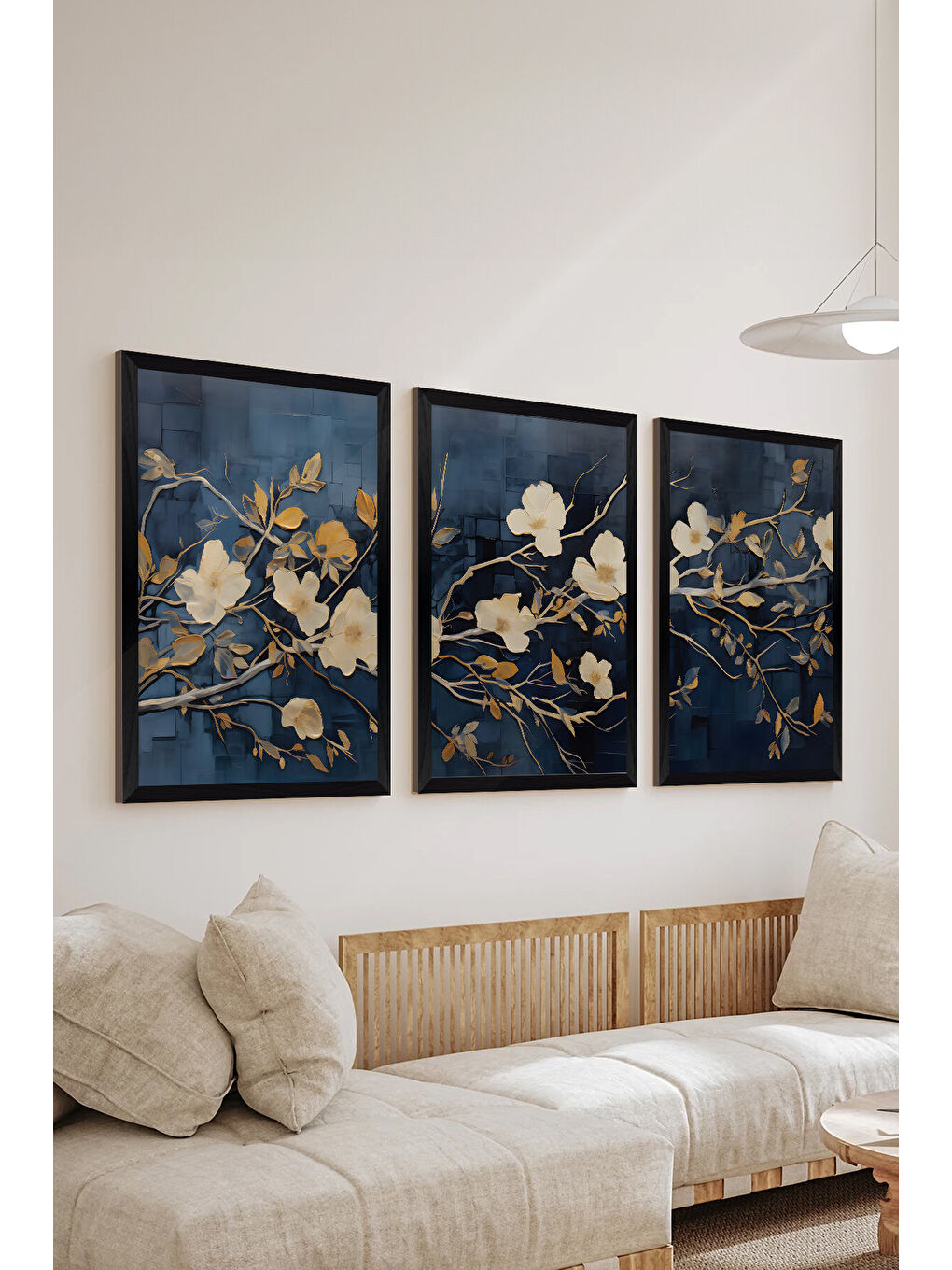 Beyaz 3 Parça Siyah Çerçeve Görünümlü MDF Poster Tablo Seti - Set 7 - ERSY3DSYHSET7-1520