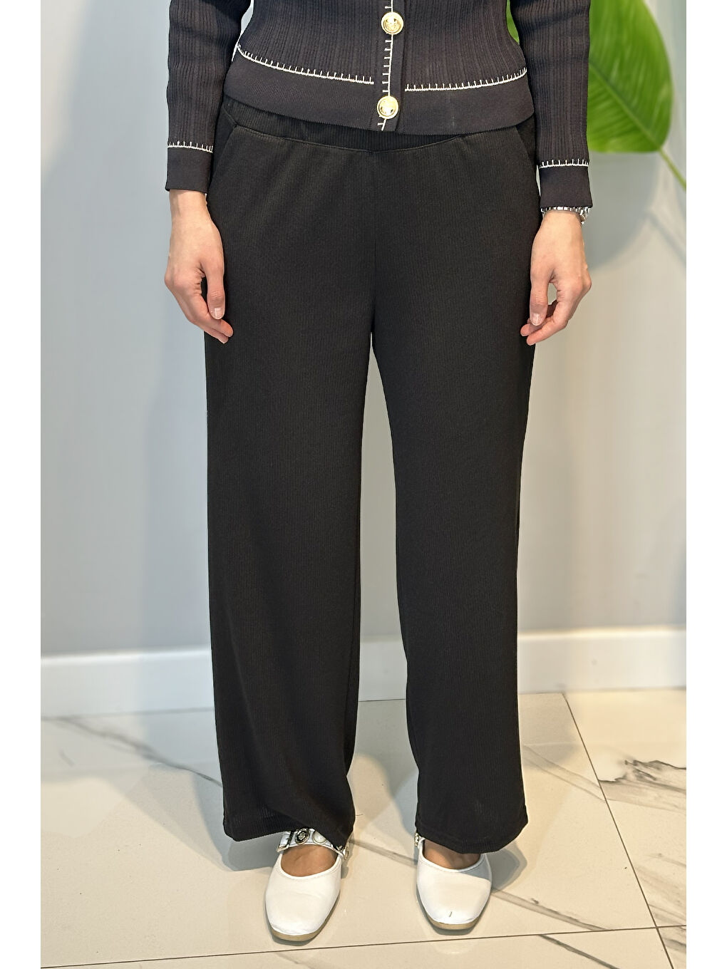 Büyük Beden Triko Bolpaça Pantolon 2518 Siyah-3