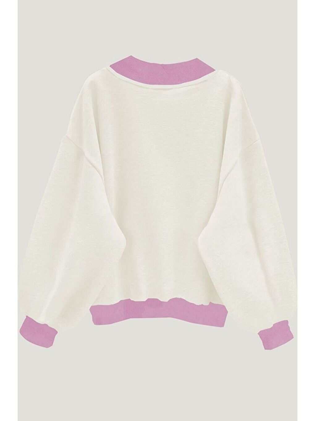 Kadın Beyaz Düz V Yaka Oversize Sweatshirt-1