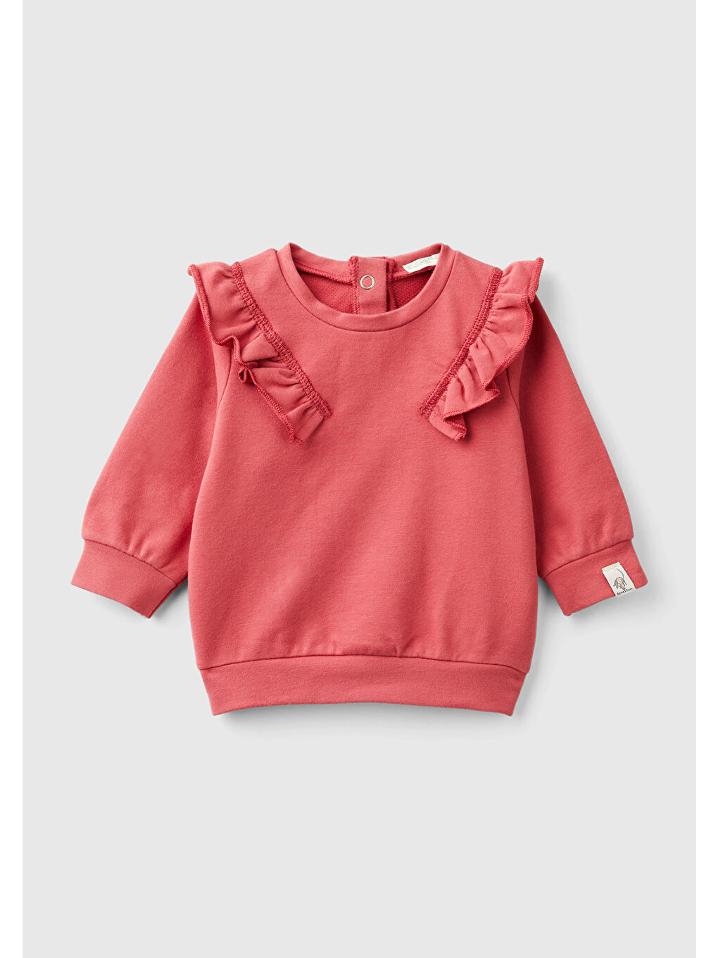 United Colors Of Benetton Koyu Pembe Bebek Gül Kurusu Fırfır Detaylı Gizli Çıtçıt Düğmeli Bisiklet Yaka Sweatshirt