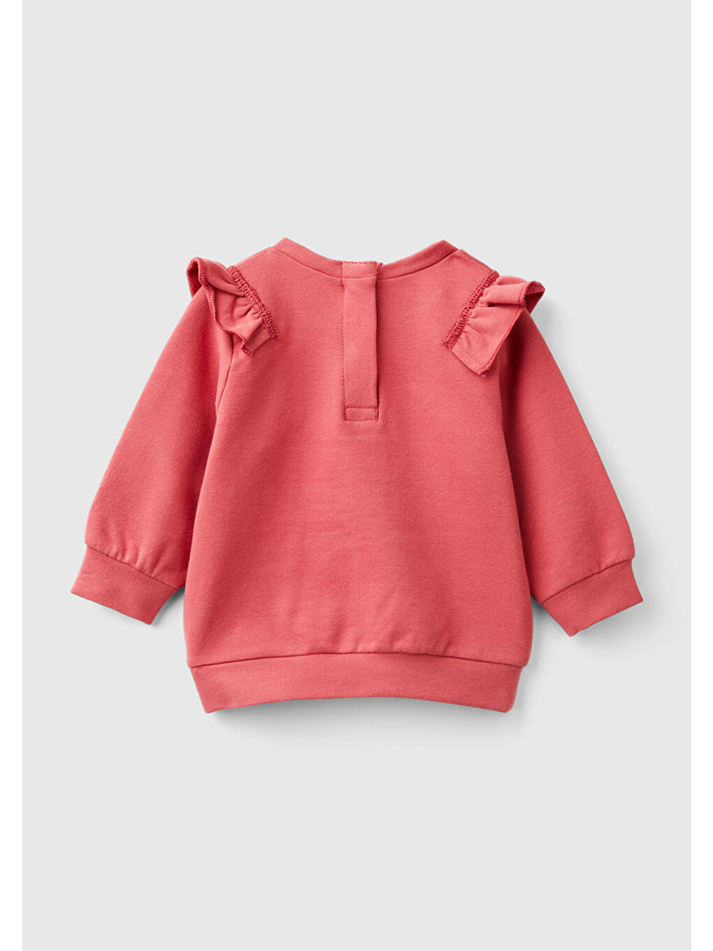 United Colors Of Benetton Koyu Pembe Bebek Gül Kurusu Fırfır Detaylı Gizli Çıtçıt Düğmeli Bisiklet Yaka Sweatshirt - 1