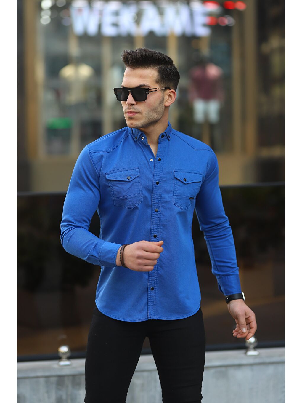 Mavi Erkek Slim Fit Çift Cepli Jean Gömlek