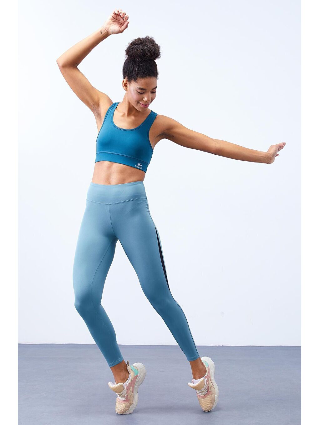 Mint Yeşili Yarım Şerit Detaylı Yüksek Bel Slim Fit Kadın Tayt  - 94609