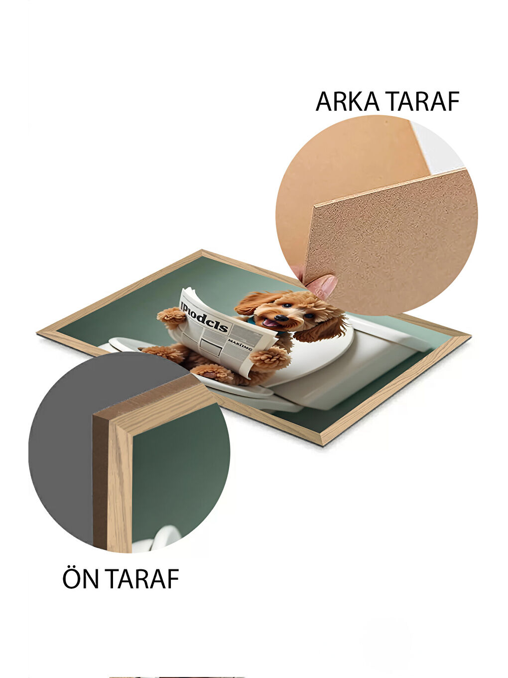 Beyaz Tek Parça Ahşap Çerçeve Görünümlü Köpek Baskılı MDF 48x33 cm Tablo - Model 5-1