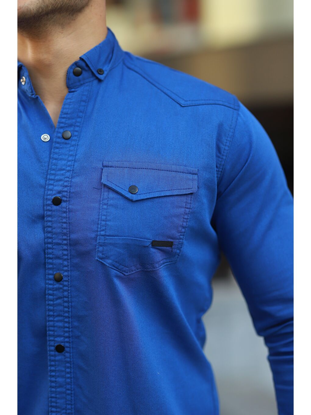 Mavi Erkek Slim Fit Çift Cepli Jean Gömlek-1