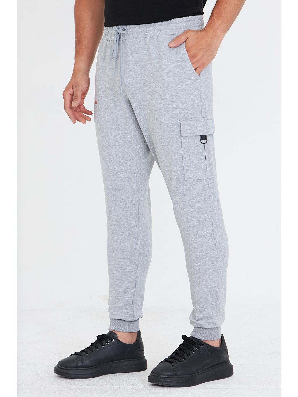 Erkek Pamuklu Kargo Cepli Eşofman Altı Gri Melanj 5821-G