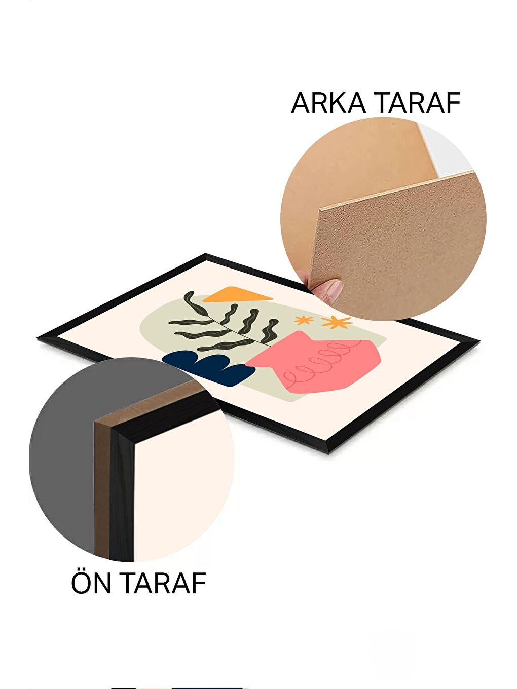 Beyaz 3 Parça Siyah Çerçeve Görünümlü Mdf Tablo Seti - Set 21 - 3SYHART21-1520-1