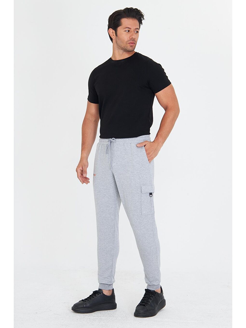 Erkek Pamuklu Kargo Cepli Eşofman Altı Gri Melanj 5821-G-1