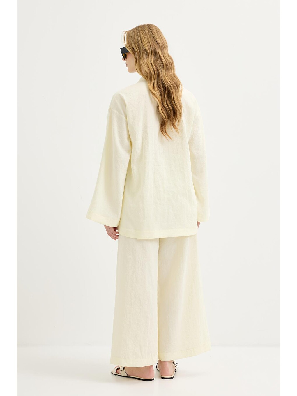 Britli Oversize Tunik Pantolon Takım Sarı-4