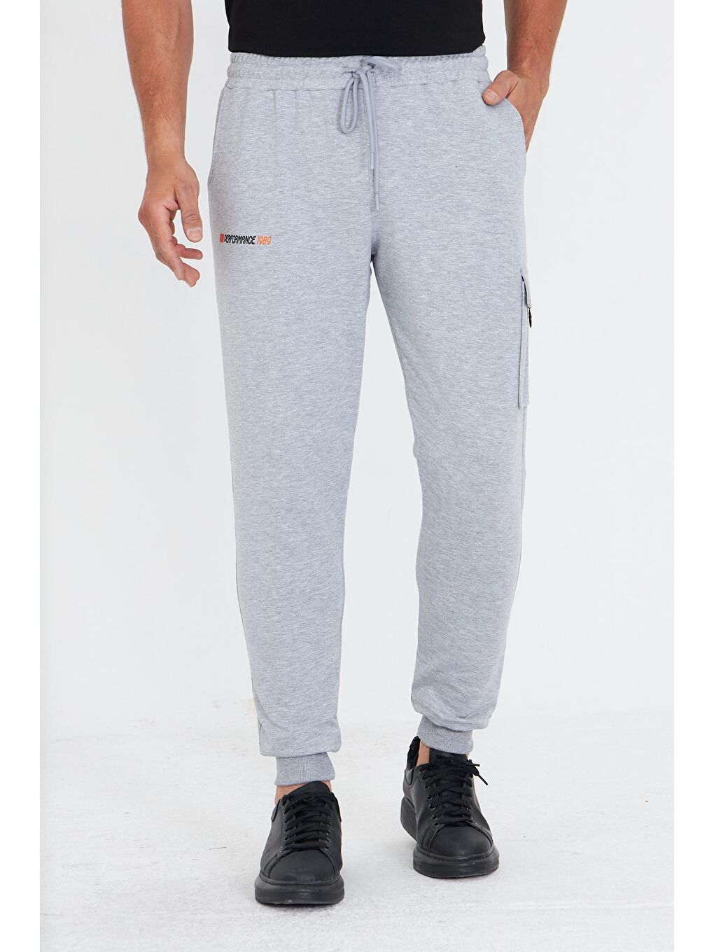 Erkek Pamuklu Kargo Cepli Eşofman Altı Gri Melanj 5821-G-2