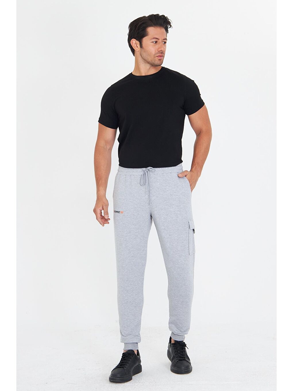 Erkek Pamuklu Kargo Cepli Eşofman Altı Gri Melanj 5821-G-3