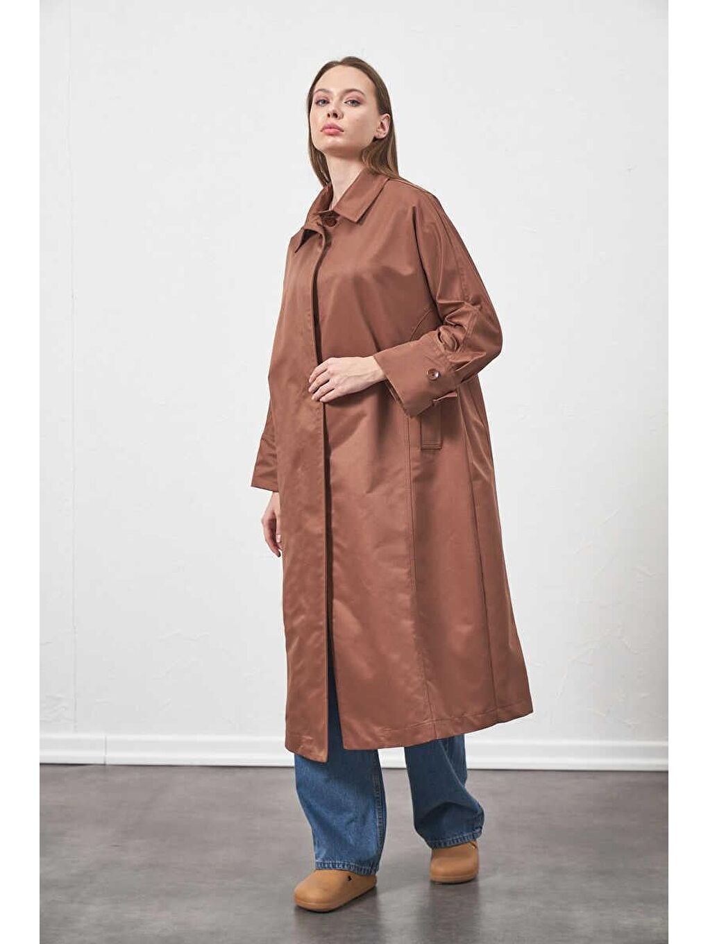 Karışık Oversize Trenchcoat Ceket Kahve-1